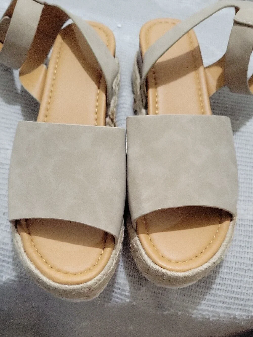 Hemp Rope Wedge Sandals - Plus Size Platform with Ankle Strap Sz 10 (EU 41)